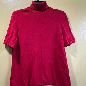 Anne Klein Red Short-Sleeve Turtleneck Top
